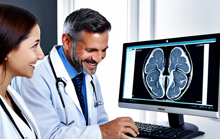 **Image Prompt:** A radiologist smiling while reviewing a detailed medical scan on a high-tech monitor. Colleagues are collaborating in the background.  Caption: "Radiology: A career with continuous professional growth, impactful patient care, and teamwork!" (Focus on growth and collaboration).