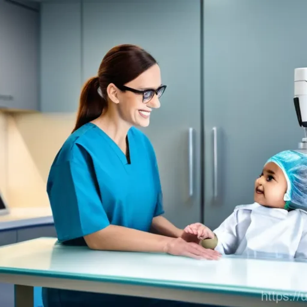 방사선사 초보자가 주의할 점 - **A highly professional and compassionate female radiologist, wearing a clean, modern lead apron, th...