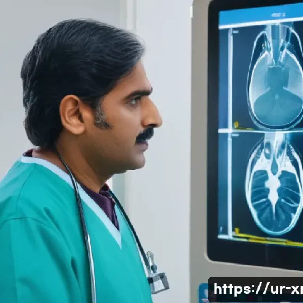 방사선사 자격증 취득 가이드 - A professional radiology technologist in a modern Pakistani hospital setting, wearing a full clean l...