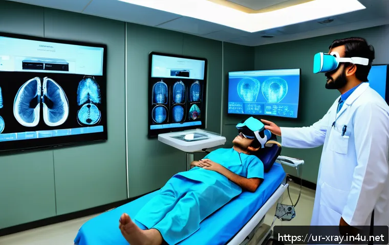 방사선사 실기 연습 도구 추천 - A detailed and realistic scene of a radiology training room in a modern hospital in Pakistan, featur...