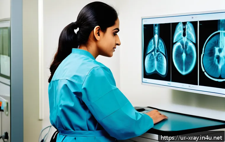 방사선사 자격시험 관련 법규 - A detailed and realistic scene inside a modern radiology examination room in Pakistan, featuring a y...