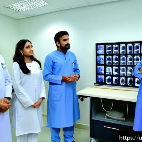 Home 17 방사선사 협회 활동 가이드 - A professional radiology workshop scene set in a modern medical training facility in Pakistan, featu...